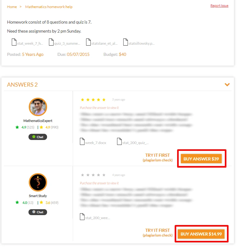 HomeworkMarket archive of homework answers